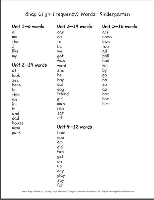 snap word list